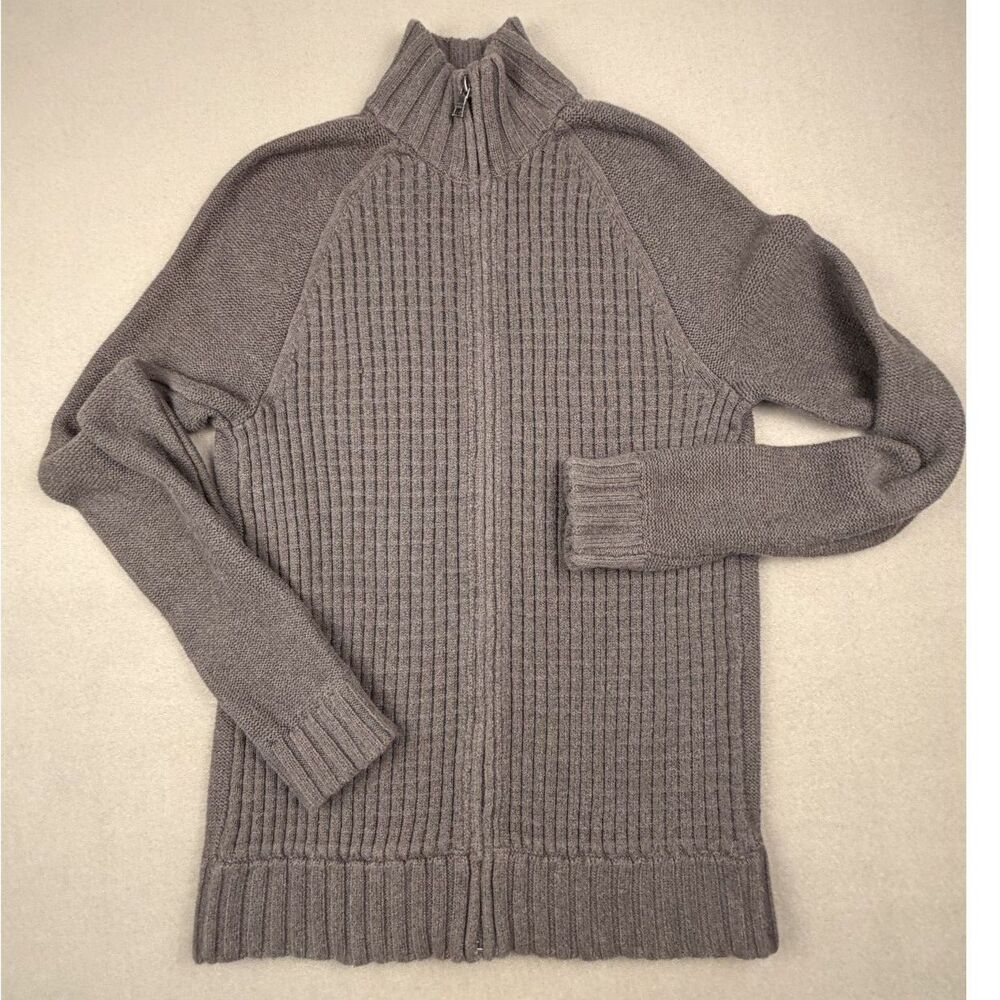 Banana Republic Cotton Ribbed 1/4 Zip Mock Neck Sweater Taupe Brown Size S